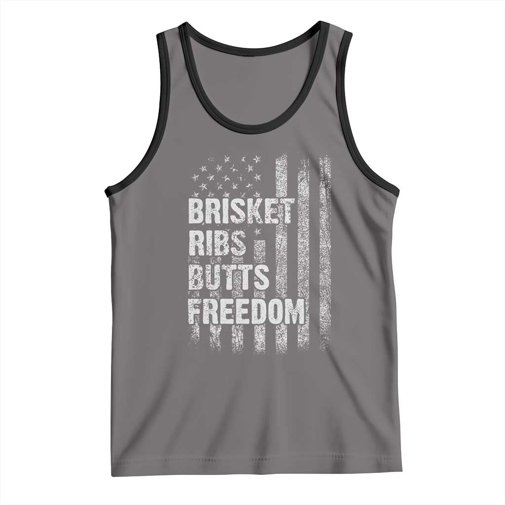 Funny BBQ Brisket Ribs Butts Freedom Tank Top 4th Of July Meat Smoking American Flag TS11 Deep Heather Black Print Your Wear
