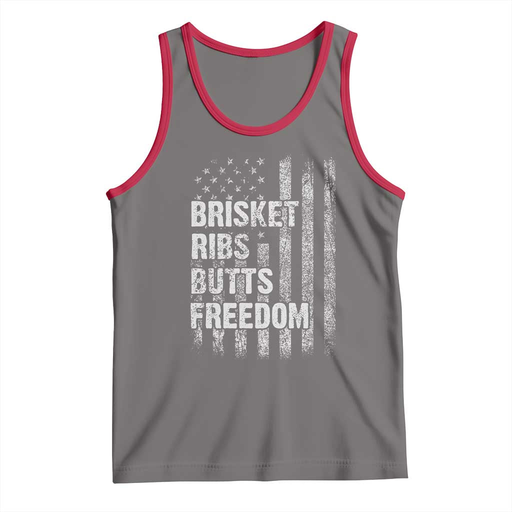 Funny BBQ Brisket Ribs Butts Freedom Tank Top 4th Of July Meat Smoking American Flag TS11 Deep Heather Red Print Your Wear