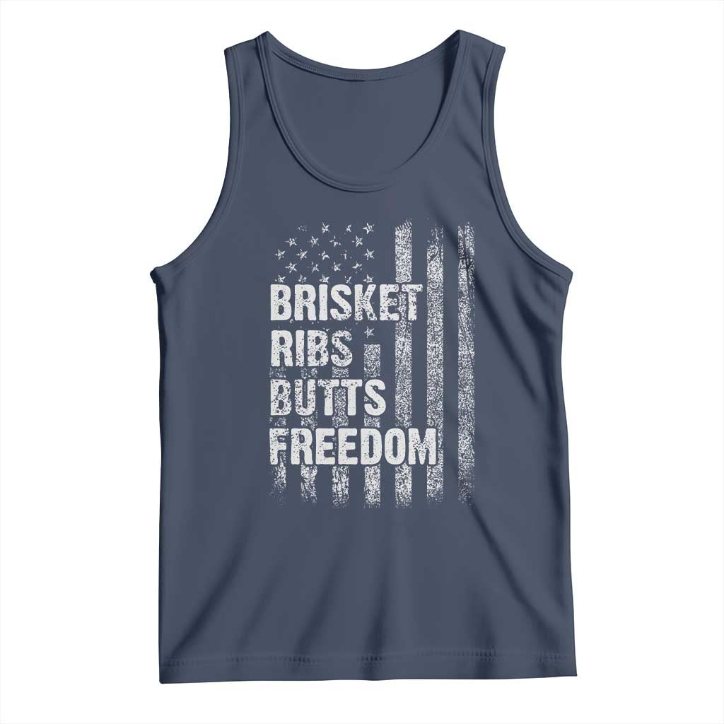 Funny BBQ Brisket Ribs Butts Freedom Tank Top 4th Of July Meat Smoking American Flag TS11 Navy Print Your Wear
