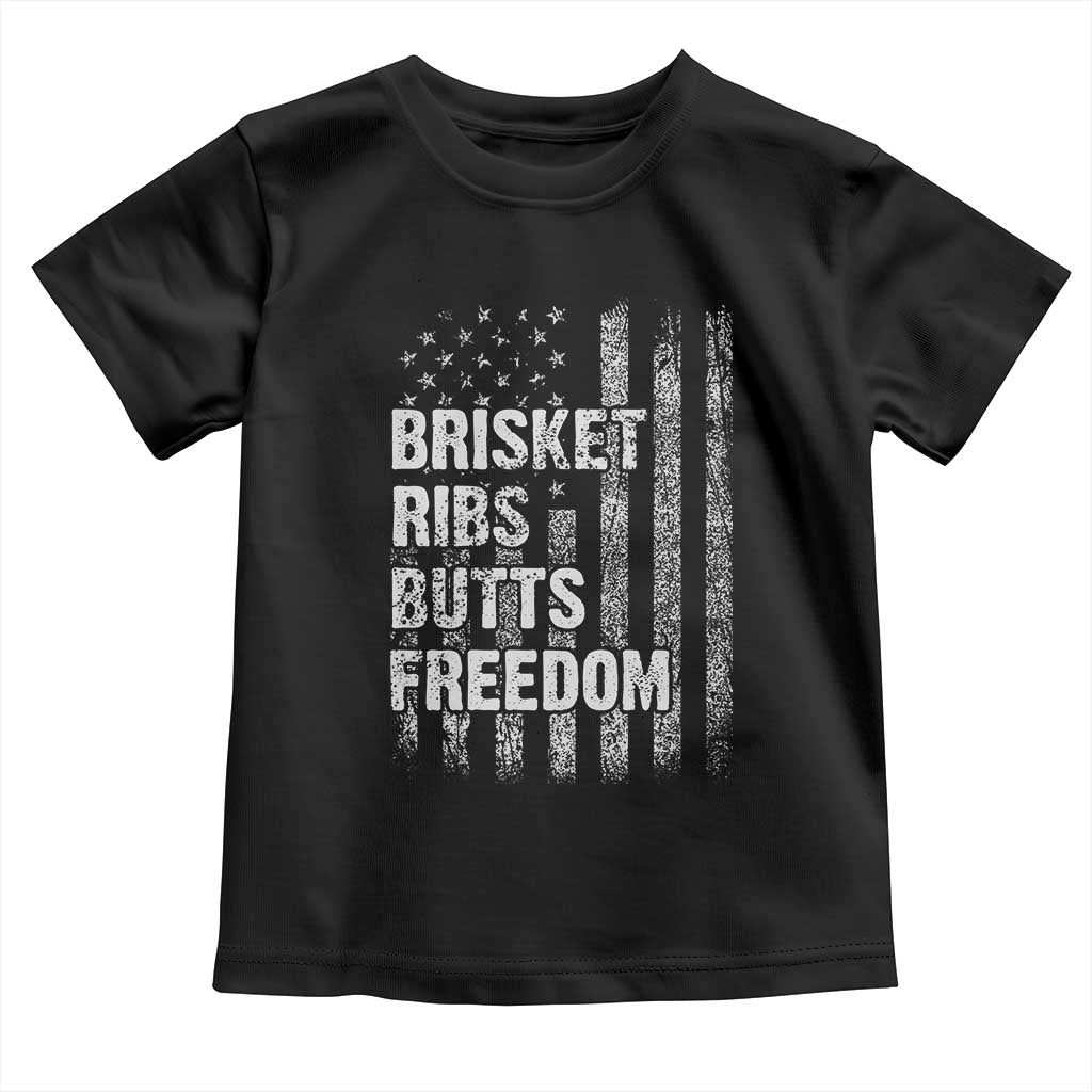 Funny BBQ Brisket Ribs Butts Freedom Toddler T Shirt 4th Of July Meat Smoking American Flag TS11 Black Print Your Wear