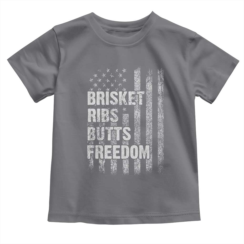 Funny BBQ Brisket Ribs Butts Freedom Toddler T Shirt 4th Of July Meat Smoking American Flag TS11 Charcoal Print Your Wear