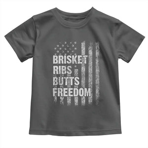 Funny BBQ Brisket Ribs Butts Freedom Toddler T Shirt 4th Of July Meat Smoking American Flag TS11 Dark Heather Print Your Wear