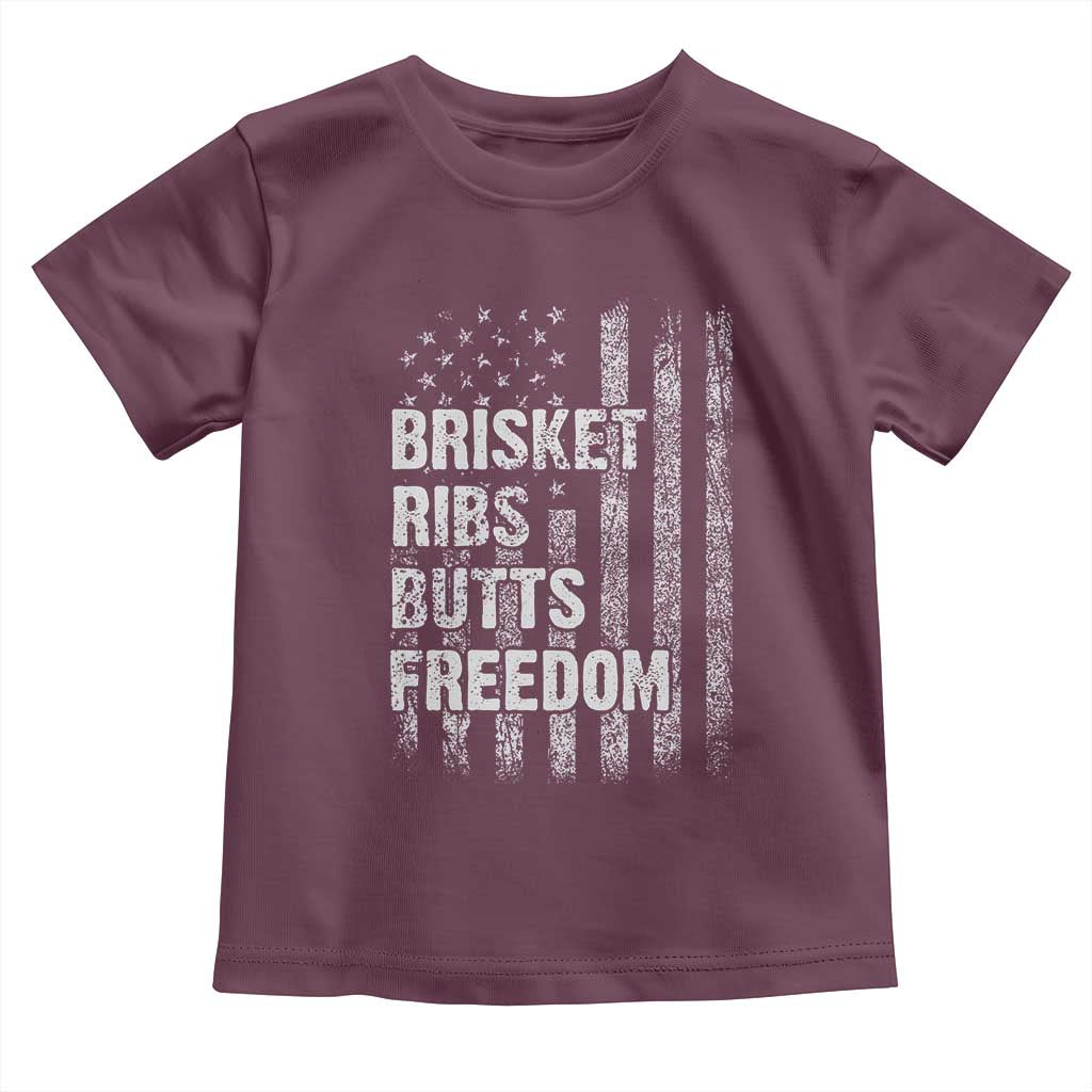 Funny BBQ Brisket Ribs Butts Freedom Toddler T Shirt 4th Of July Meat Smoking American Flag TS11 Maroon Print Your Wear
