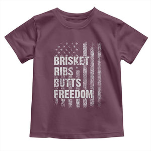 Funny BBQ Brisket Ribs Butts Freedom Toddler T Shirt 4th Of July Meat Smoking American Flag TS11 Maroon Print Your Wear