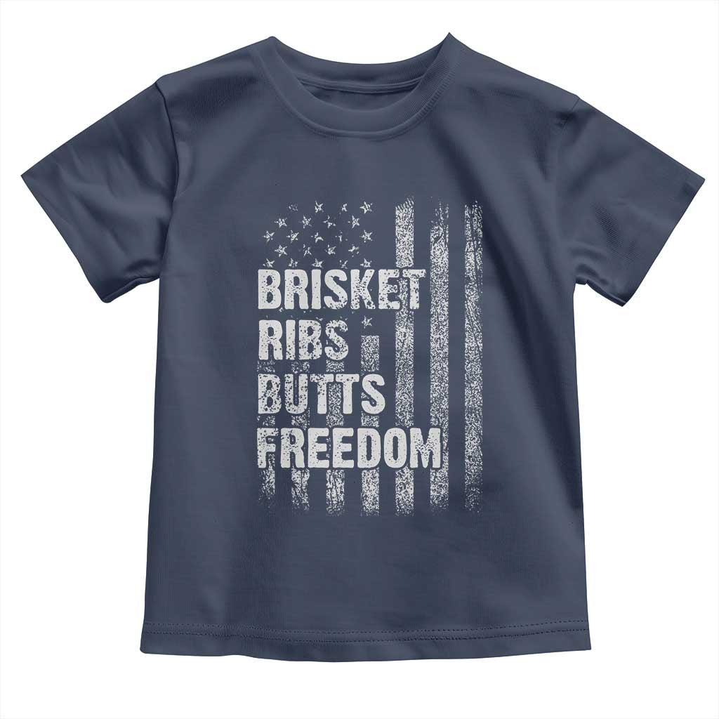 Funny BBQ Brisket Ribs Butts Freedom Toddler T Shirt 4th Of July Meat Smoking American Flag TS11 Navy Print Your Wear