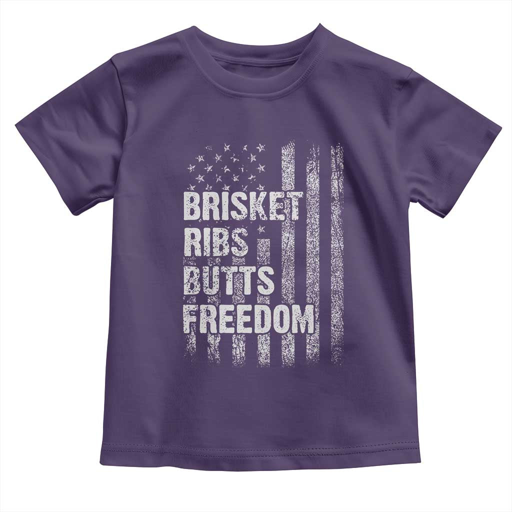 Funny BBQ Brisket Ribs Butts Freedom Toddler T Shirt 4th Of July Meat Smoking American Flag TS11 Purple Print Your Wear