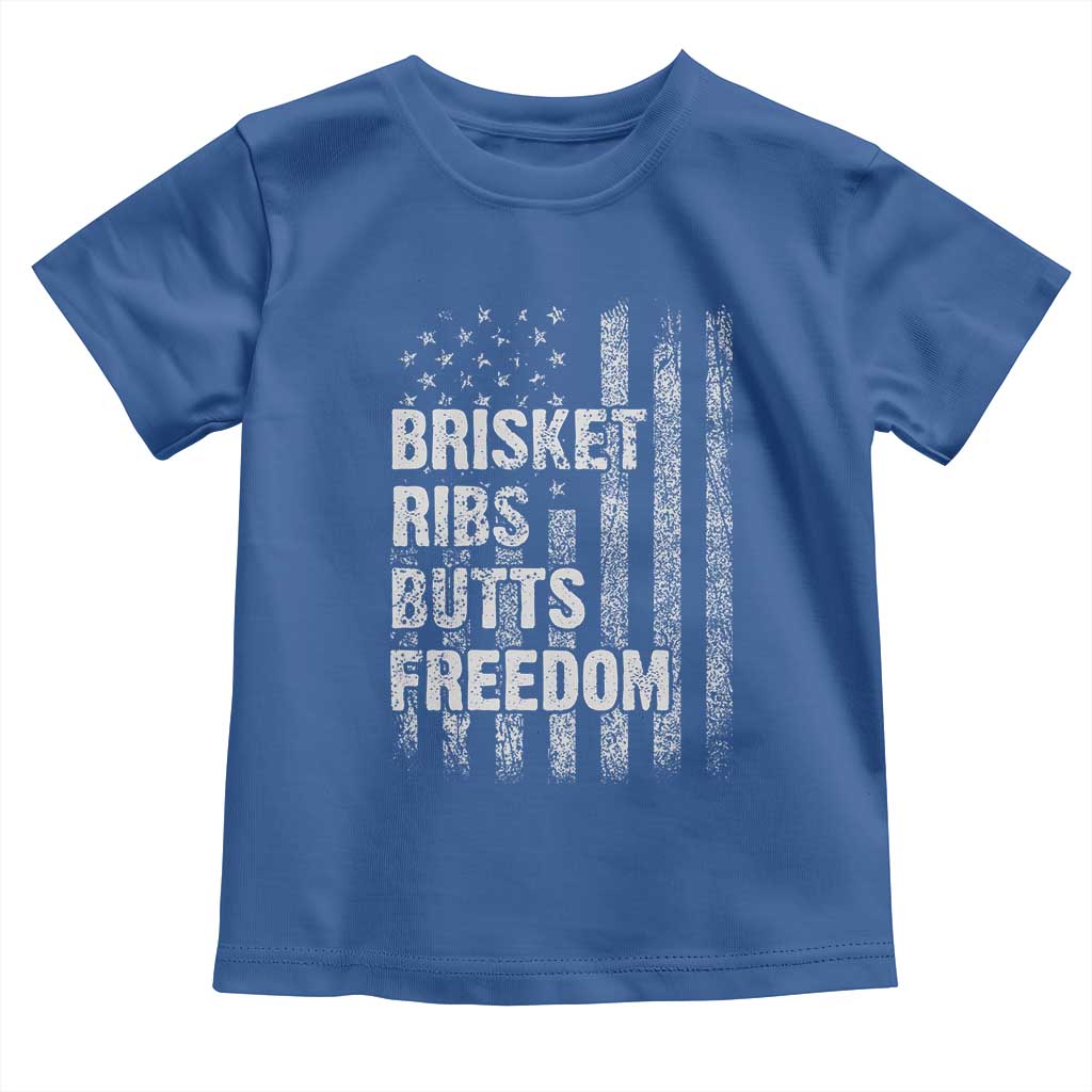 Funny BBQ Brisket Ribs Butts Freedom Toddler T Shirt 4th Of July Meat Smoking American Flag TS11 Royal Blue Print Your Wear