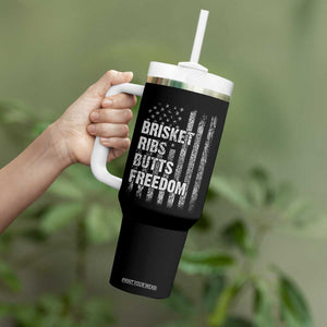 Funny BBQ Brisket Ribs Butts Freedom Tumbler With Handle 4th Of July Meat Smoking American Flag TS11 Print Your Wear