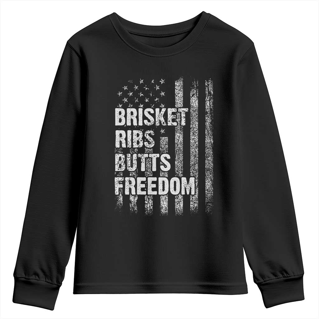 Funny BBQ Brisket Ribs Butts Freedom Youth Sweatshirt 4th Of July Meat Smoking American Flag TS11 Black Print Your Wear