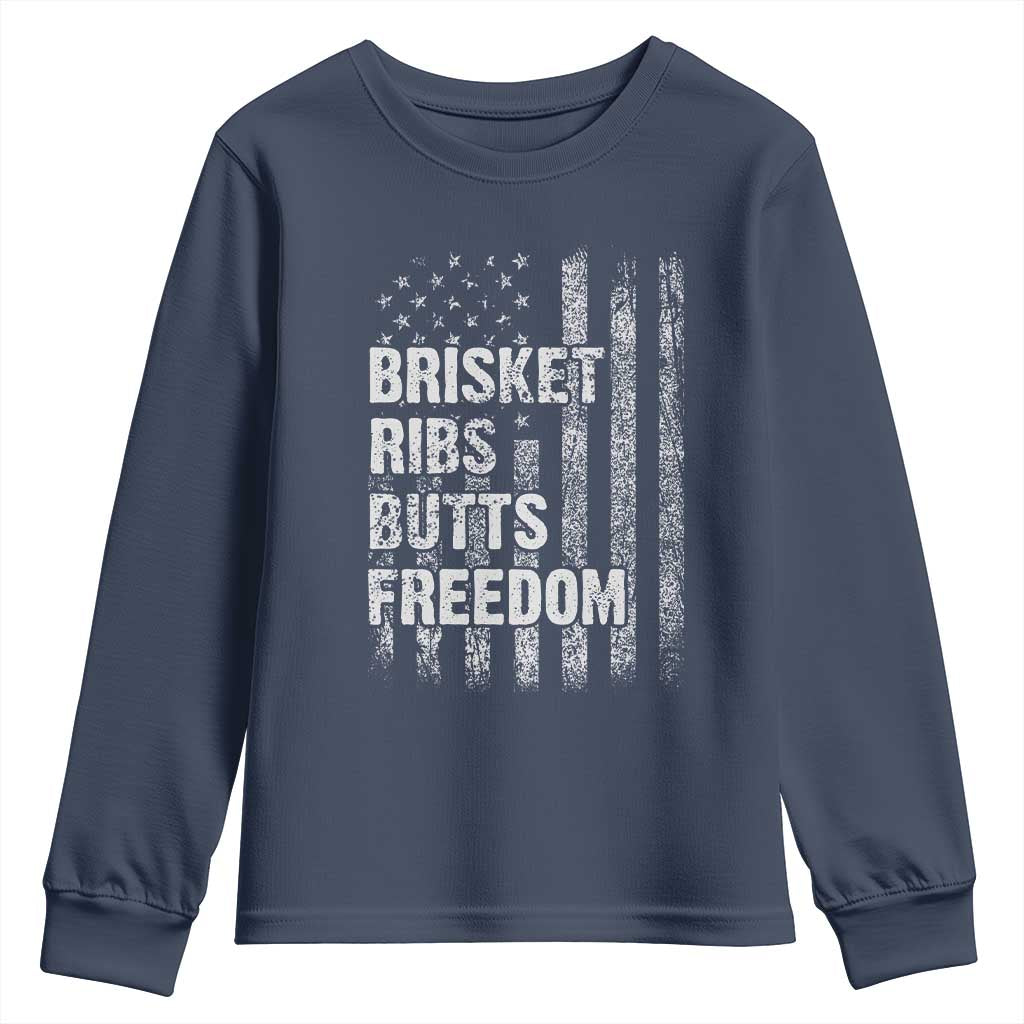 Funny BBQ Brisket Ribs Butts Freedom Youth Sweatshirt 4th Of July Meat Smoking American Flag TS11 Navy Print Your Wear