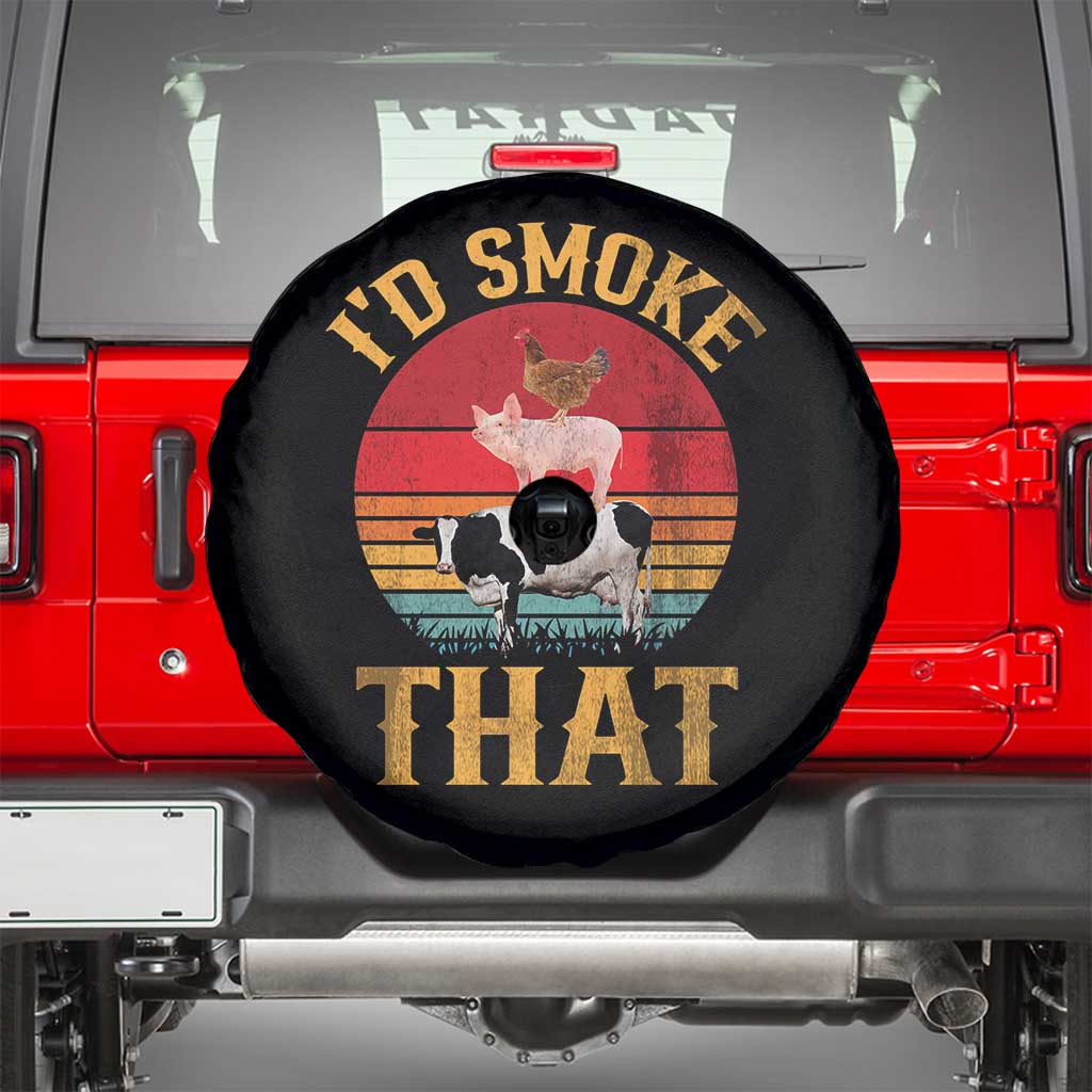 Funny BBQ Spare Tire Cover I'd Smoke That Barbecue Retro Grilling Gift TS10 Black Print Your Wear