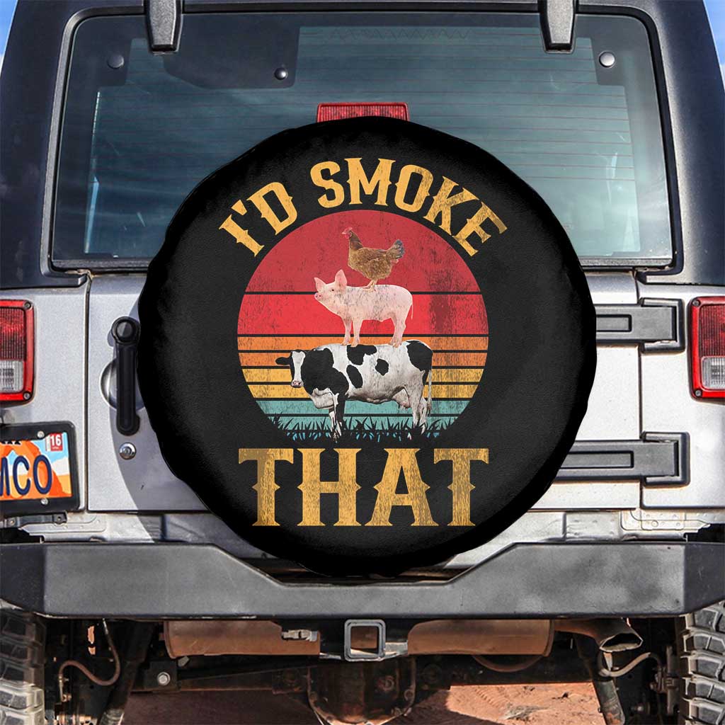 Funny BBQ Spare Tire Cover I'd Smoke That Barbecue Retro Grilling Gift TS10 No hole Black Print Your Wear