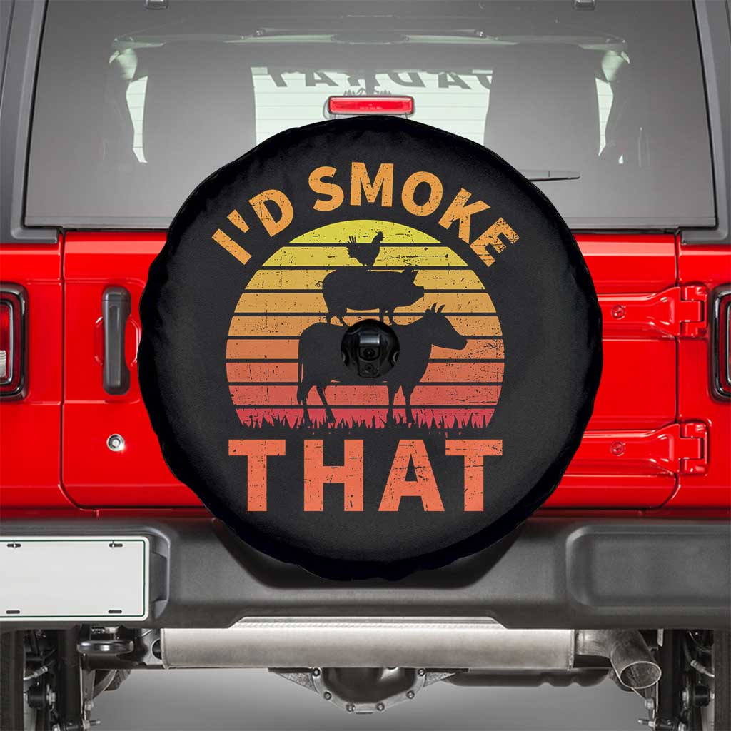 Funny BBQ Spare Tire Cover I'd Smoke That Barbecue Retro Grilling Gifts TS10 Black Print Your Wear