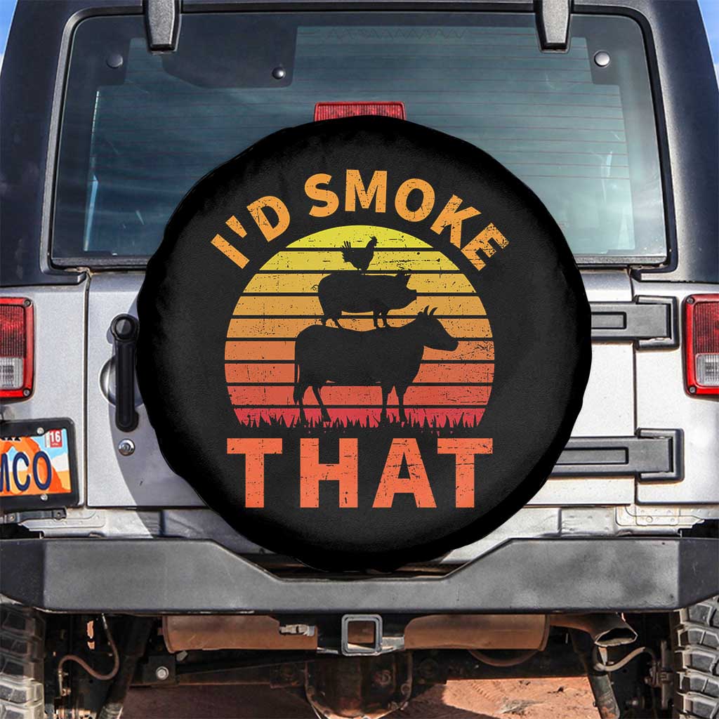 Funny BBQ Spare Tire Cover I'd Smoke That Barbecue Retro Grilling Gifts TS10 No hole Black Print Your Wear
