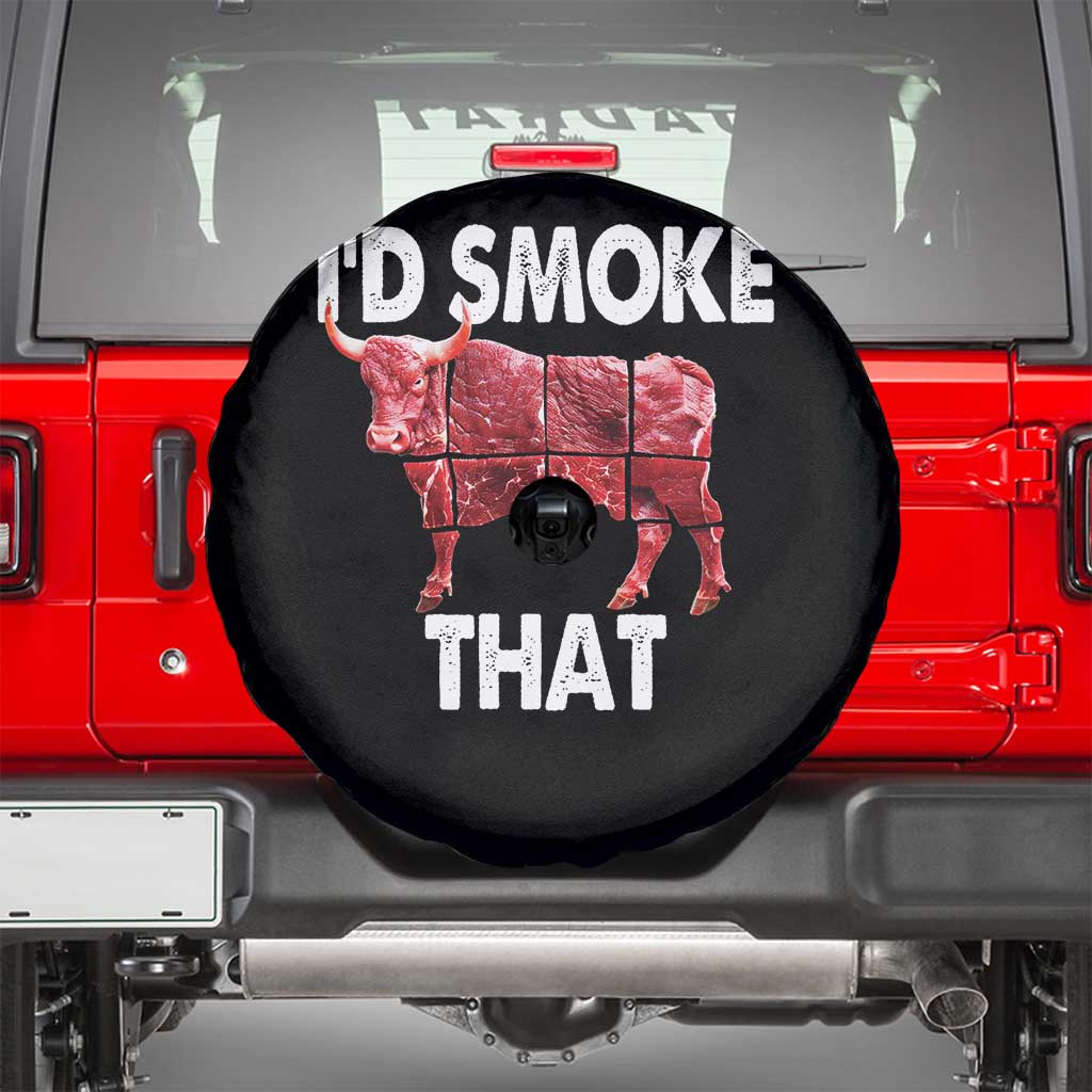 Funny BBQ Spare Tire Cover I'd Smoke That Cow Beef Chef Butcher Cook TS10 Black Print Your Wear