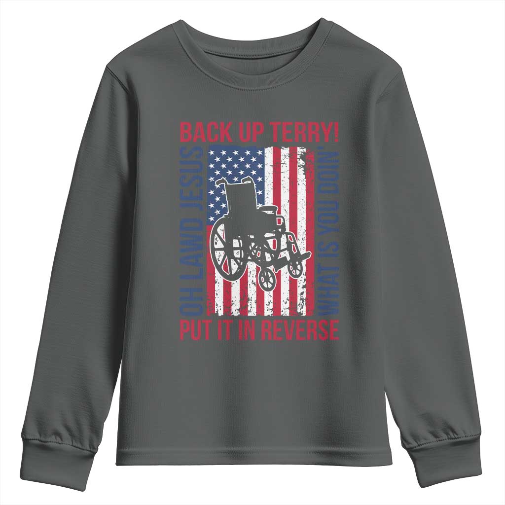 Funny Back Up Terry Put It In Reverse Youth Sweatshirt Oh Lawd Jesus What Is You Doin TS11 Dark Heather Print Your Wear