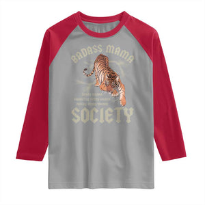 Funny Badass Mama Society Raglan Shirt Vintage Tiger Mother's Day TS11 Sport Gray Red Print Your Wear