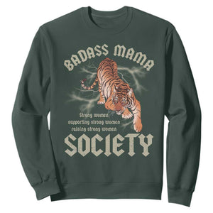 Funny Badass Mama Society Sweatshirt Vintage Tiger Mother's Day TS11 Dark Forest Green Print Your Wear