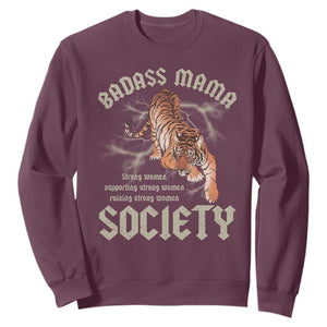 Funny Badass Mama Society Sweatshirt Vintage Tiger Mother's Day TS11 Maroon Print Your Wear