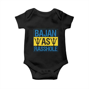 Funny Bajan As Rasshole Baby Onesie Barbados Flag With Barbados Tridents TS11 Black Print Your Wear