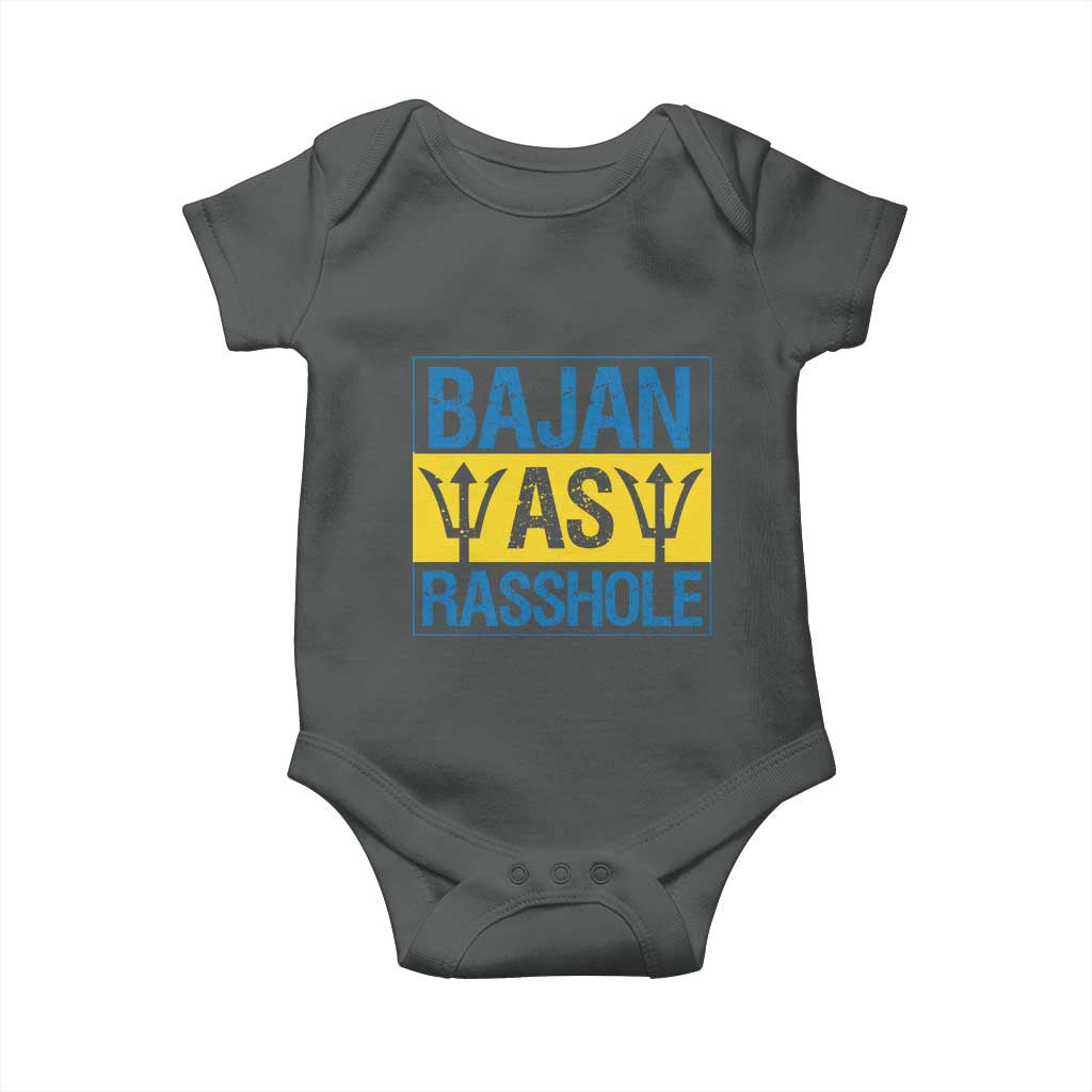Funny Bajan As Rasshole Baby Onesie Barbados Flag With Barbados Tridents TS11 Dark Heather Print Your Wear