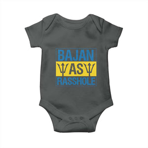 Funny Bajan As Rasshole Baby Onesie Barbados Flag With Barbados Tridents TS11 Dark Heather Print Your Wear