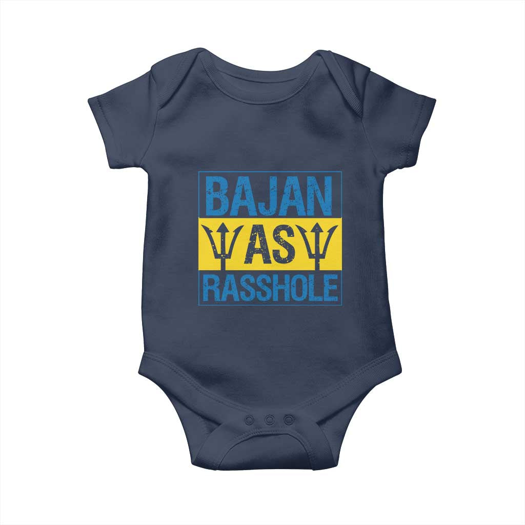 Funny Bajan As Rasshole Baby Onesie Barbados Flag With Barbados Tridents TS11 Navy Print Your Wear