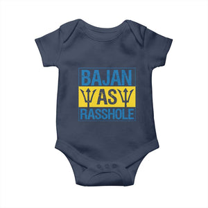 Funny Bajan As Rasshole Baby Onesie Barbados Flag With Barbados Tridents TS11 Navy Print Your Wear