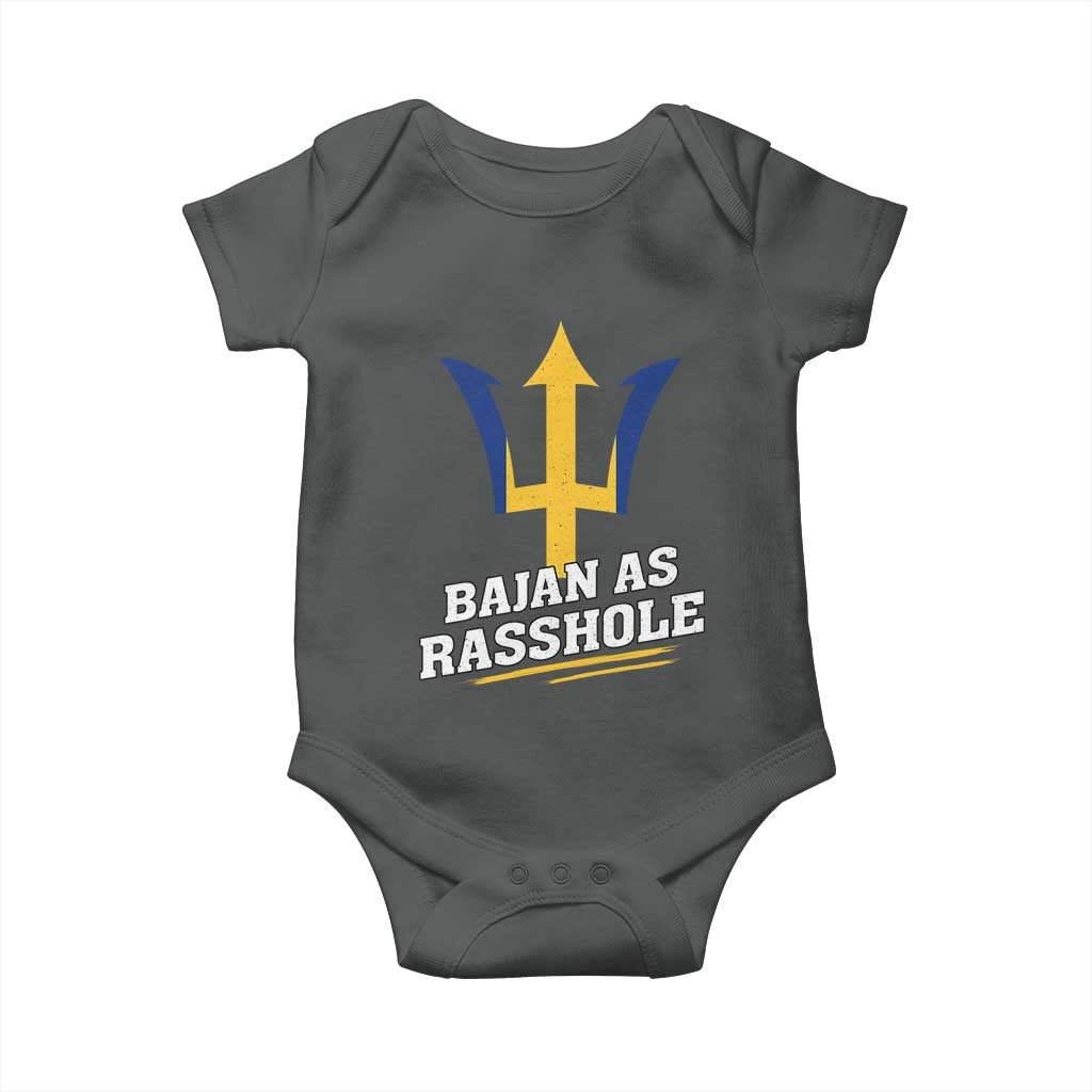 Funny Bajan As Rasshole Baby Onesie Barbados Tridents TS11 Dark Heather Print Your Wear