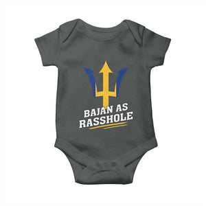Funny Bajan As Rasshole Baby Onesie Barbados Tridents TS11 Dark Heather Print Your Wear