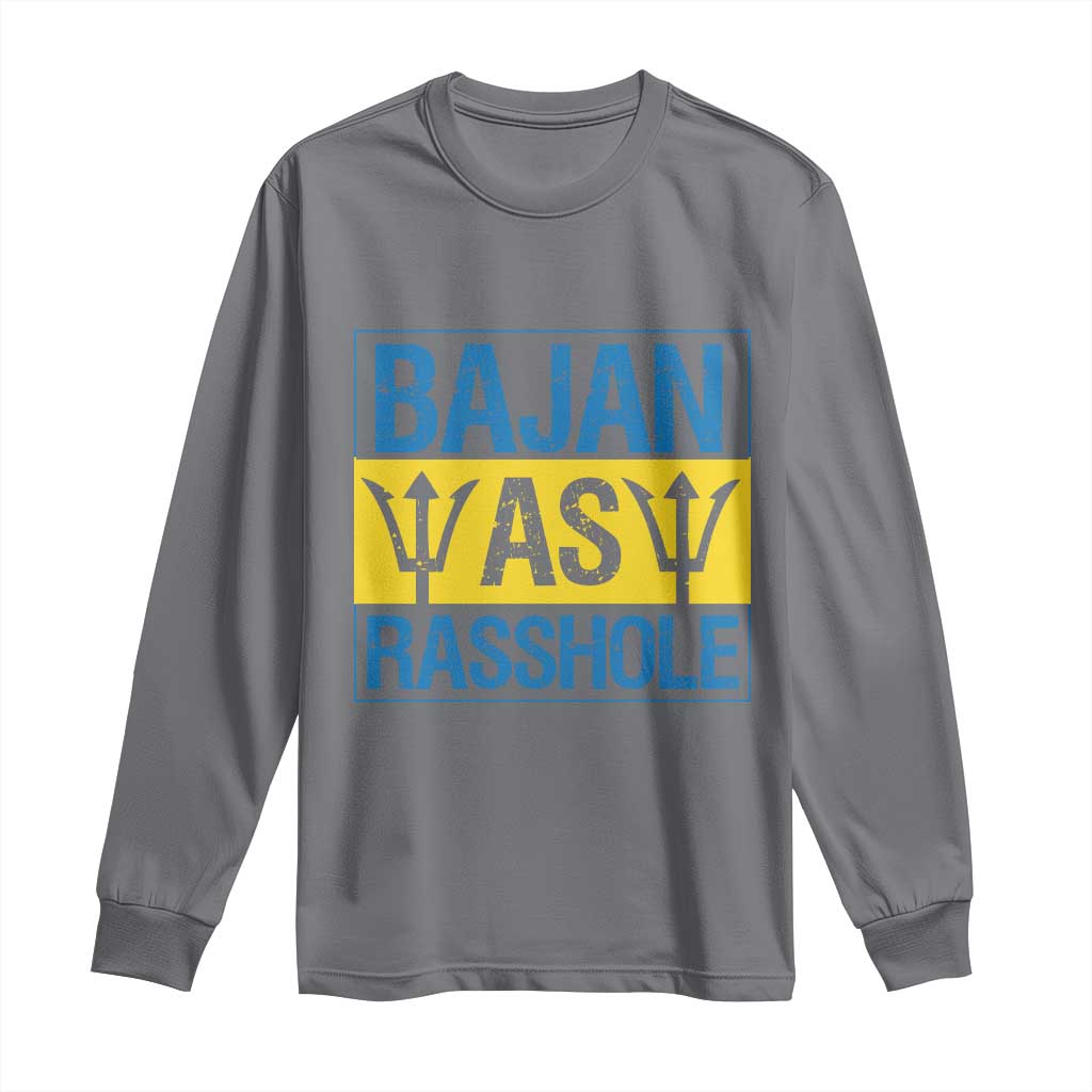 Funny Bajan As Rasshole Long Sleeve Shirt Barbados Flag With Barbados Tridents TS11 Charcoal Print Your Wear