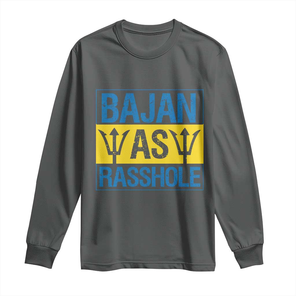 Funny Bajan As Rasshole Long Sleeve Shirt Barbados Flag With Barbados Tridents TS11 Dark Heather Print Your Wear