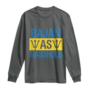 Funny Bajan As Rasshole Long Sleeve Shirt Barbados Flag With Barbados Tridents TS11 Dark Heather Print Your Wear