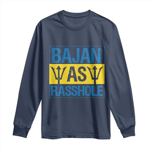 Funny Bajan As Rasshole Long Sleeve Shirt Barbados Flag With Barbados Tridents TS11 Navy Print Your Wear