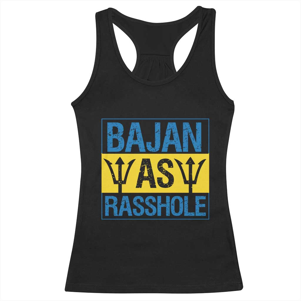 Funny Bajan As Rasshole Racerback Tank Top Barbados Flag With Barbados Tridents TS11 Black Print Your Wear