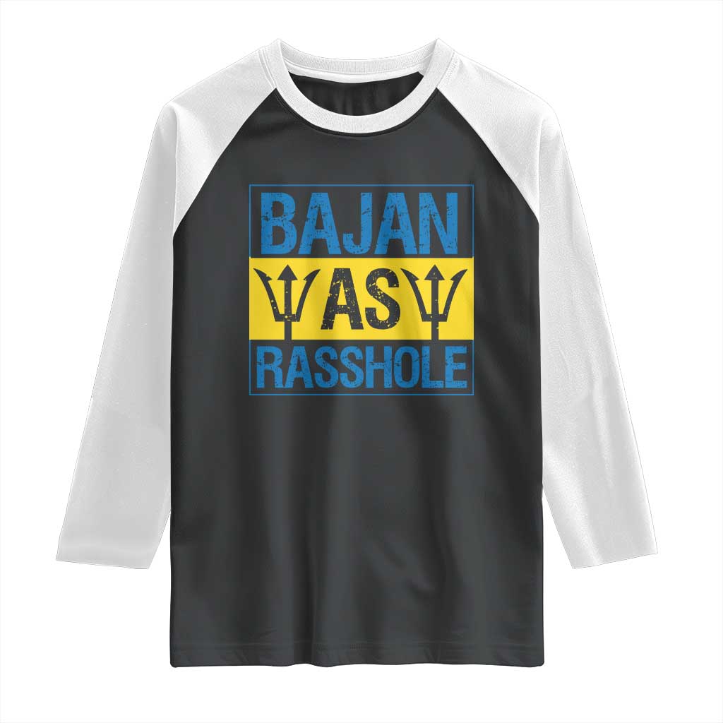 Funny Bajan As Rasshole Raglan Shirt Barbados Flag With Barbados Tridents TS11 Black White Print Your Wear