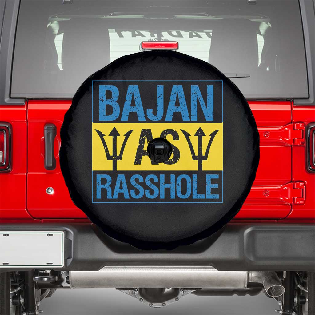 Funny Bajan As Rasshole Spare Tire Cover Barbados Flag With Barbados Tridents TS11 Black Print Your Wear