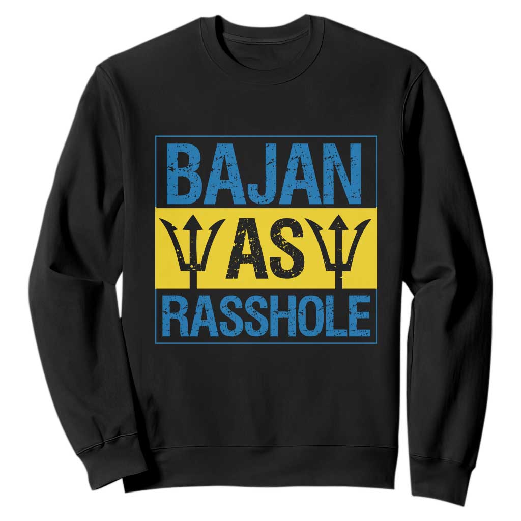 Funny Bajan As Rasshole Sweatshirt Barbados Flag With Barbados Tridents TS11 Black Print Your Wear