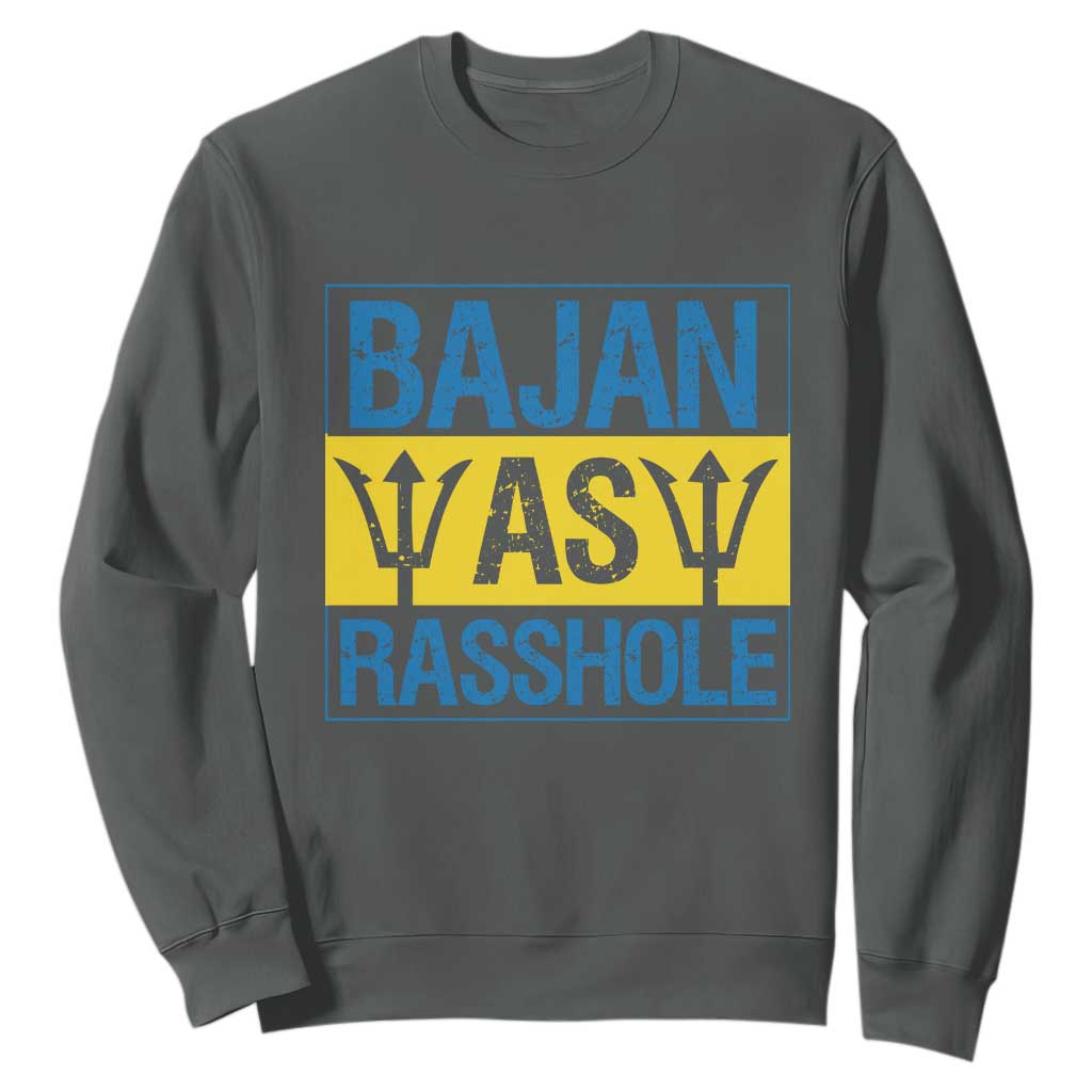 Funny Bajan As Rasshole Sweatshirt Barbados Flag With Barbados Tridents TS11 Dark Heather Print Your Wear