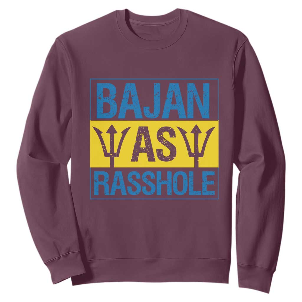 Funny Bajan As Rasshole Sweatshirt Barbados Flag With Barbados Tridents TS11 Maroon Print Your Wear