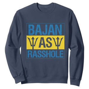 Funny Bajan As Rasshole Sweatshirt Barbados Flag With Barbados Tridents TS11 Navy Print Your Wear