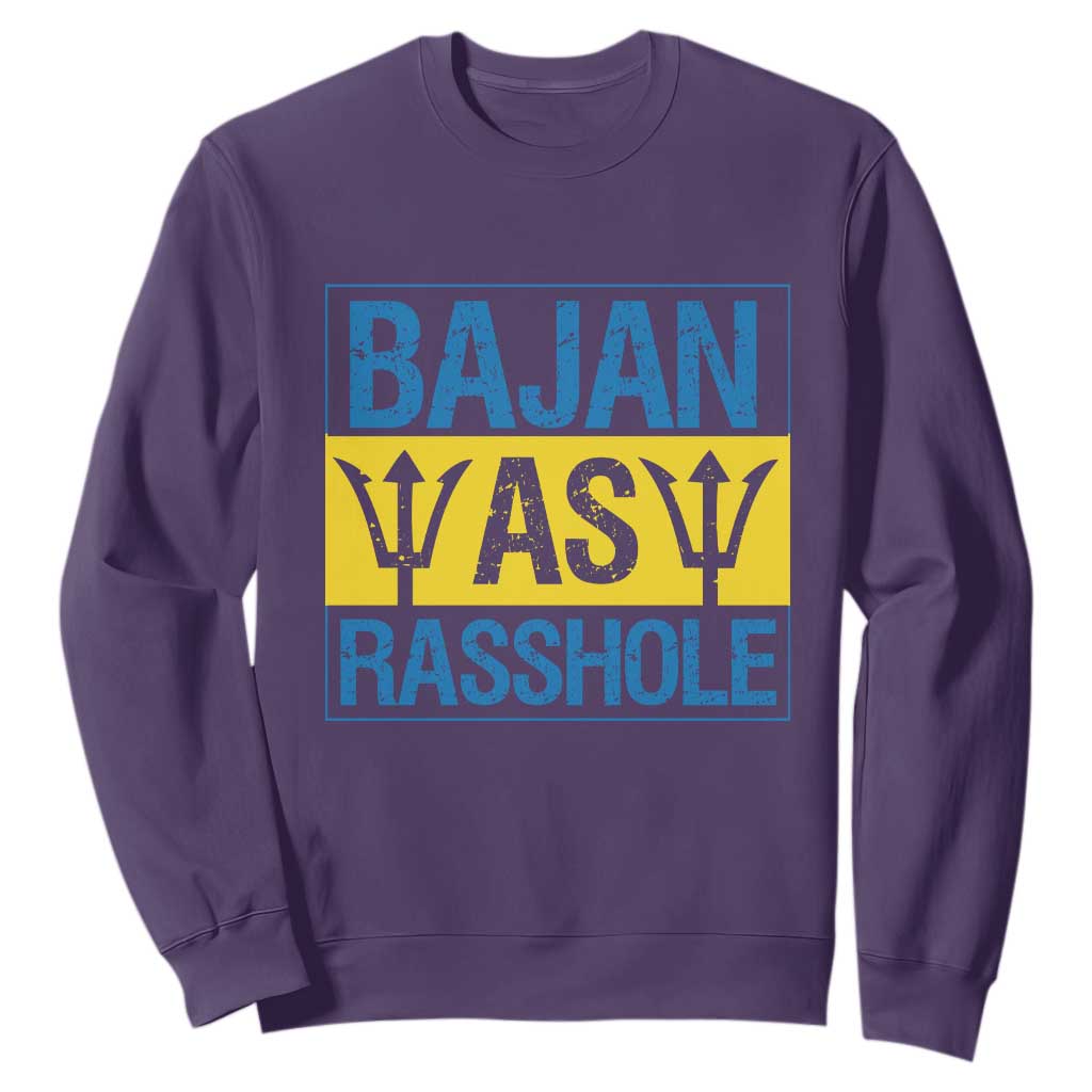 Funny Bajan As Rasshole Sweatshirt Barbados Flag With Barbados Tridents TS11 Purple Print Your Wear