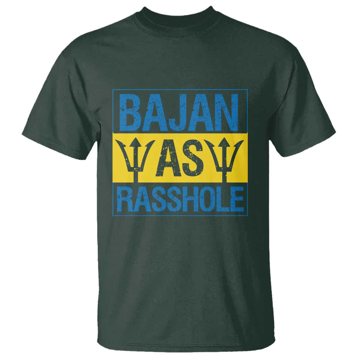 Funny Bajan As Rasshole T Shirt Barbados Flag With Barbados Tridents TS11 Dark Forest Green Print Your Wear