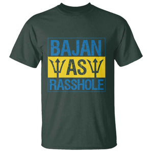 Funny Bajan As Rasshole T Shirt Barbados Flag With Barbados Tridents TS11 Dark Forest Green Print Your Wear