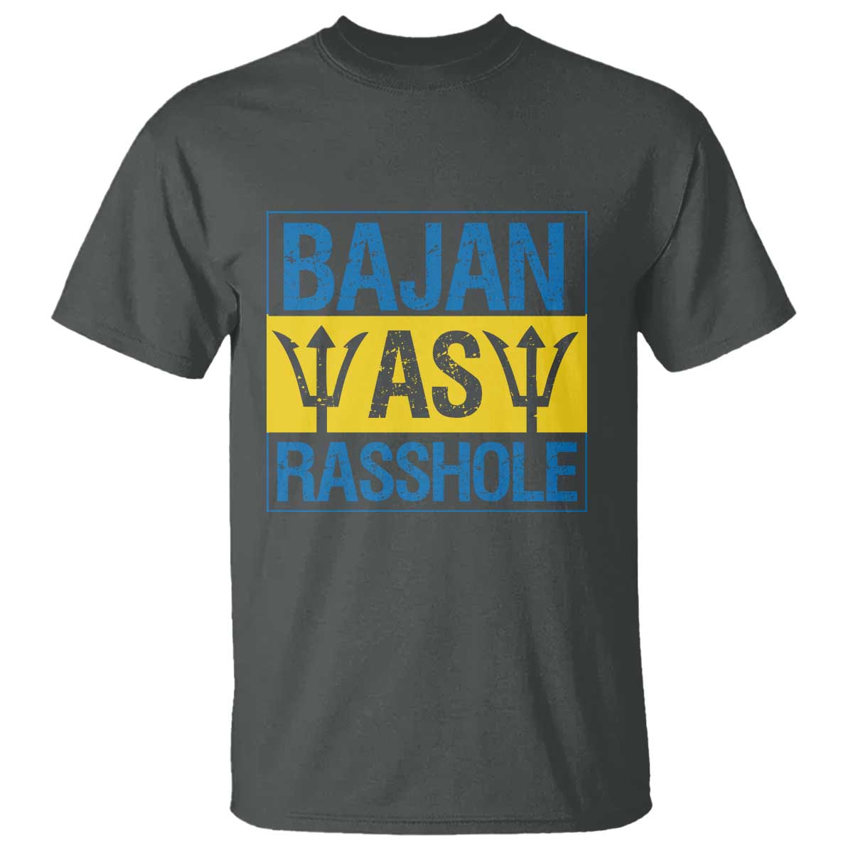 Funny Bajan As Rasshole T Shirt Barbados Flag With Barbados Tridents TS11 Dark Heather Print Your Wear