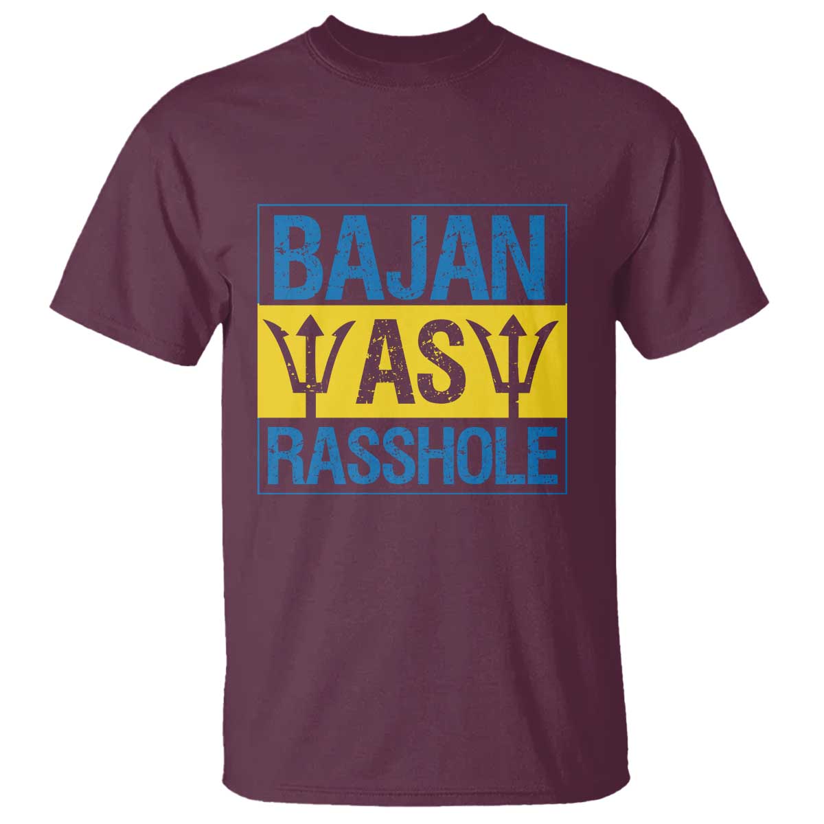 Funny Bajan As Rasshole T Shirt Barbados Flag With Barbados Tridents TS11 Maroon Print Your Wear