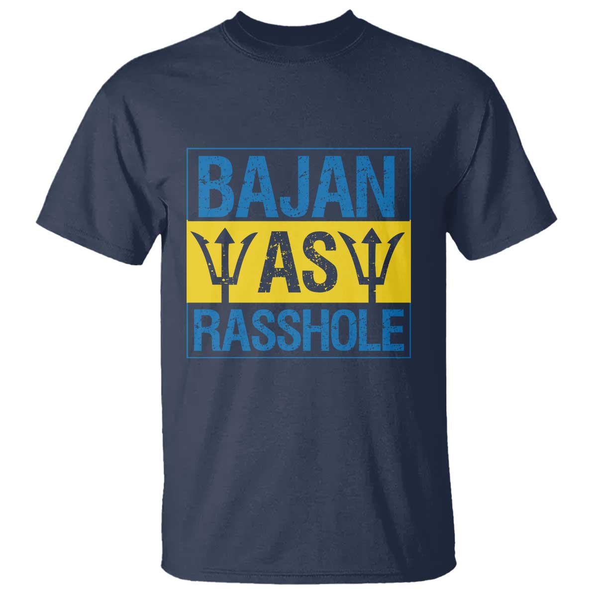 Funny Bajan As Rasshole T Shirt Barbados Flag With Barbados Tridents TS11 Navy Print Your Wear