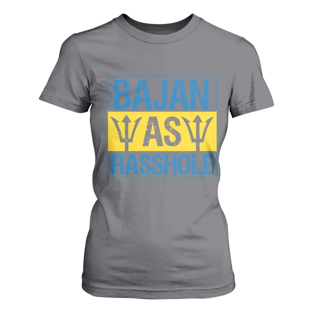 Funny Bajan As Rasshole T Shirt For Women Barbados Flag With Barbados Tridents TS11 Charcoal Print Your Wear