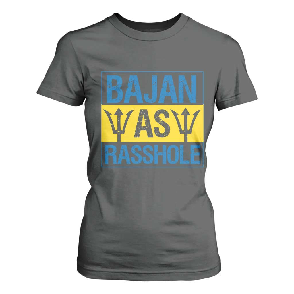 Funny Bajan As Rasshole T Shirt For Women Barbados Flag With Barbados Tridents TS11 Dark Heather Print Your Wear