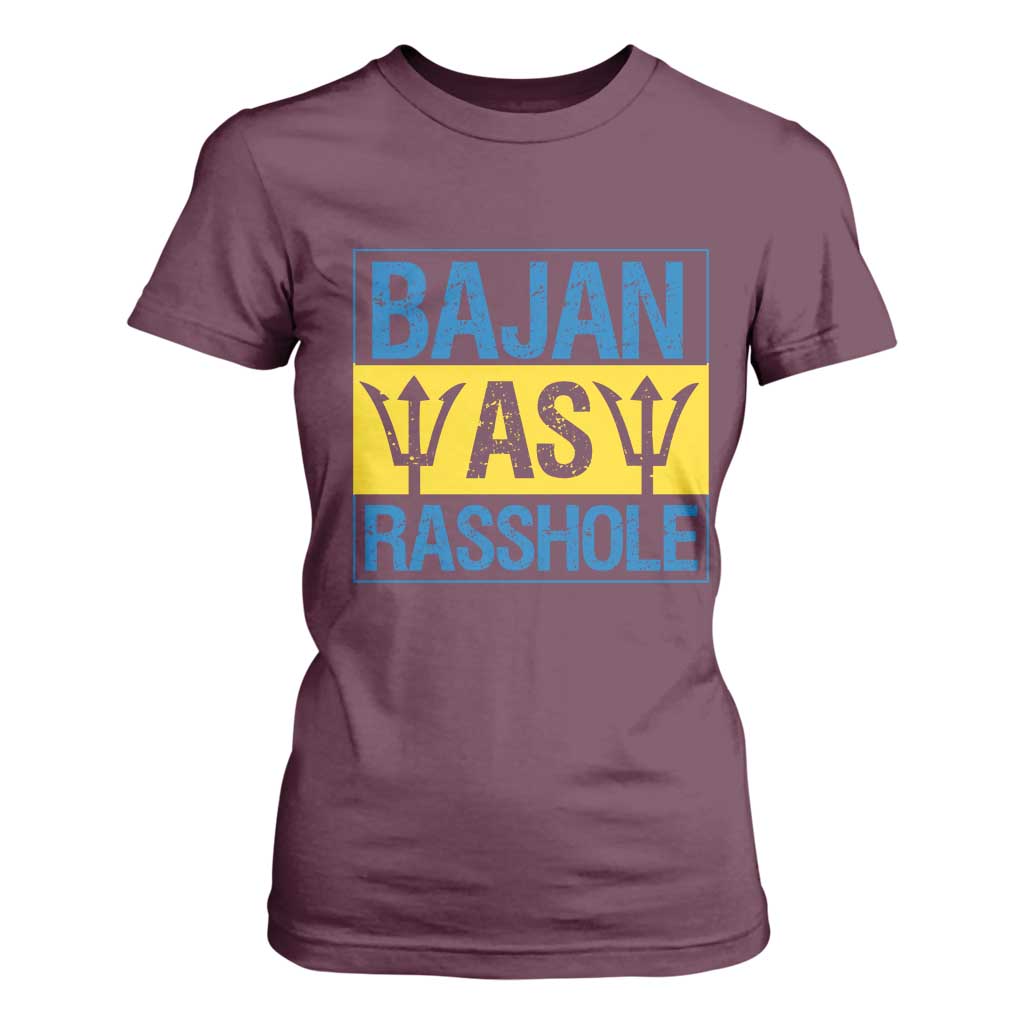 Funny Bajan As Rasshole T Shirt For Women Barbados Flag With Barbados Tridents TS11 Maroon Print Your Wear
